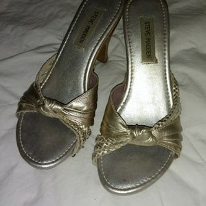 Steve Madden Gold Leather and Wood "Lizi" Heels